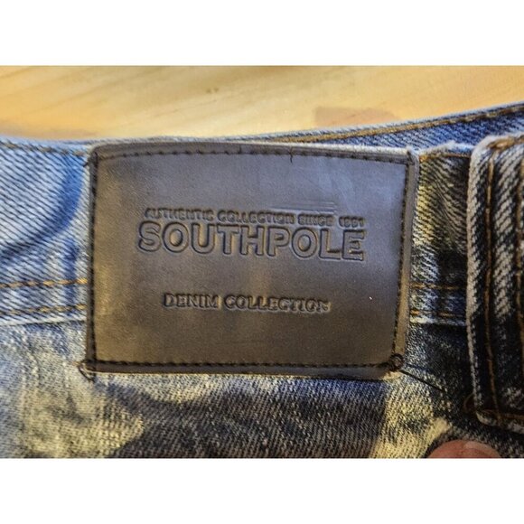 Y2K South Pole Men’s Size 46X32 Blue Ripped Distressed Denim Jeans Medium Wash - Picture 6 of 10